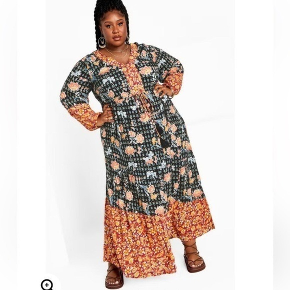Avenue Maxi Dress Womens Plus 30 32 Feminine Colorful Rustic Bohemian Resortwear